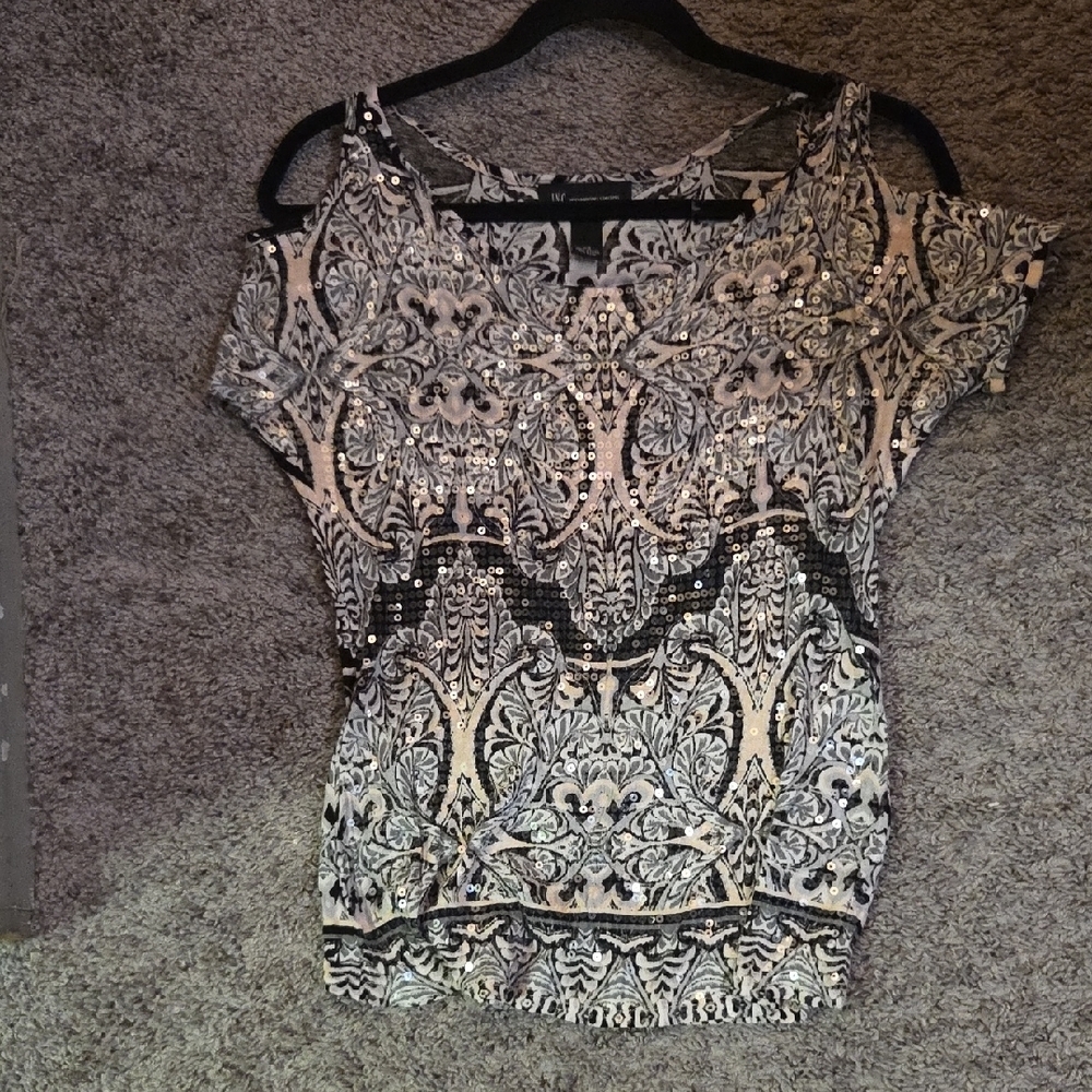 INC International Concepts Black and White Patterned Blouse